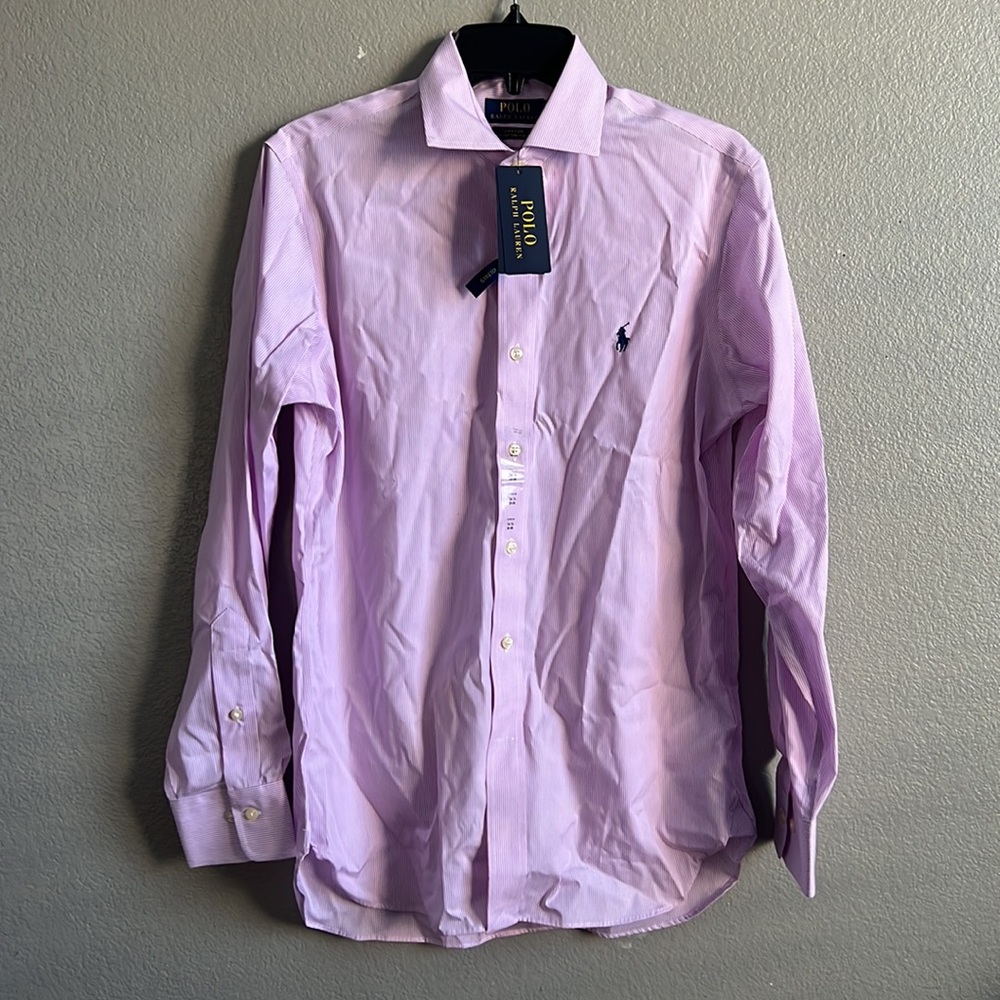 Ralph Lauren mens Pink striped logo button down easy care stretch shirt